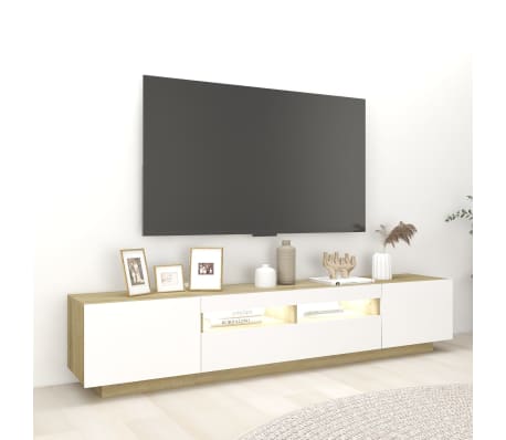 vidaXL Televizoriaus spintelė su LED, balta/ąžuolo, 200x35x40cm