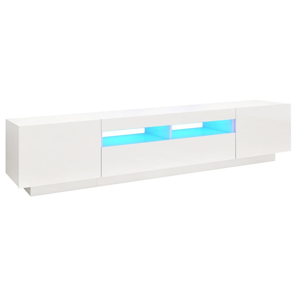 Comodă TV cu lumini LED, alb extralucios, 200x35x40 cm