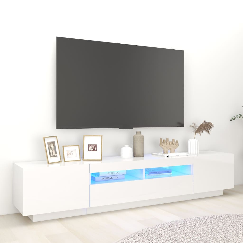 vidaXL Szafka TV z owietleniem LED, biel z poyskiem, 200x35x40 cm