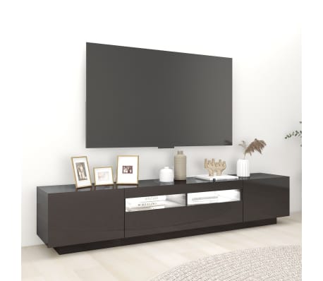 vidaXL TV spintelė su LED apšvietimu, pilka, 200x35x40cm, blizgi
