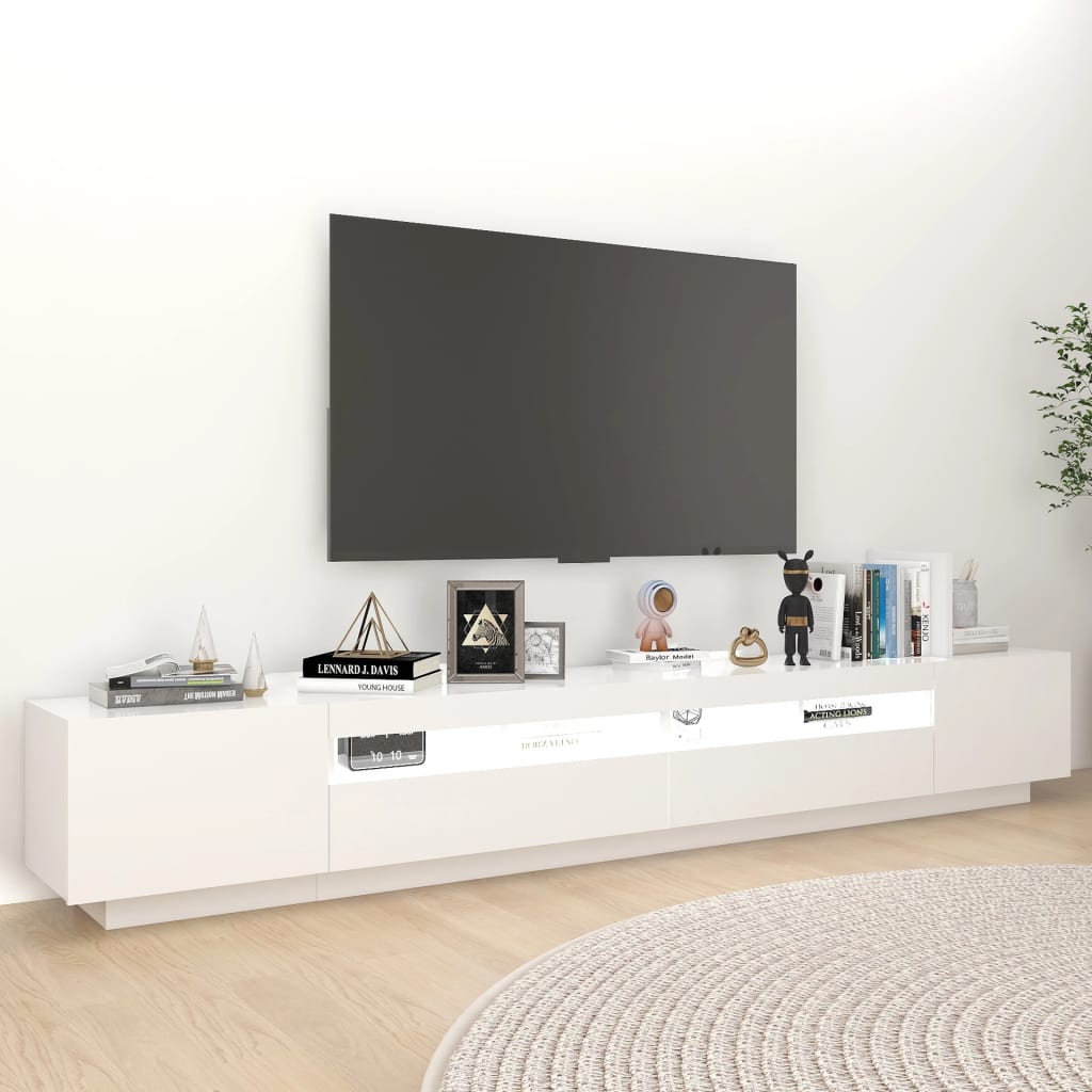 Comodă TV cu lumini LED, alb, 260x35x40 cm