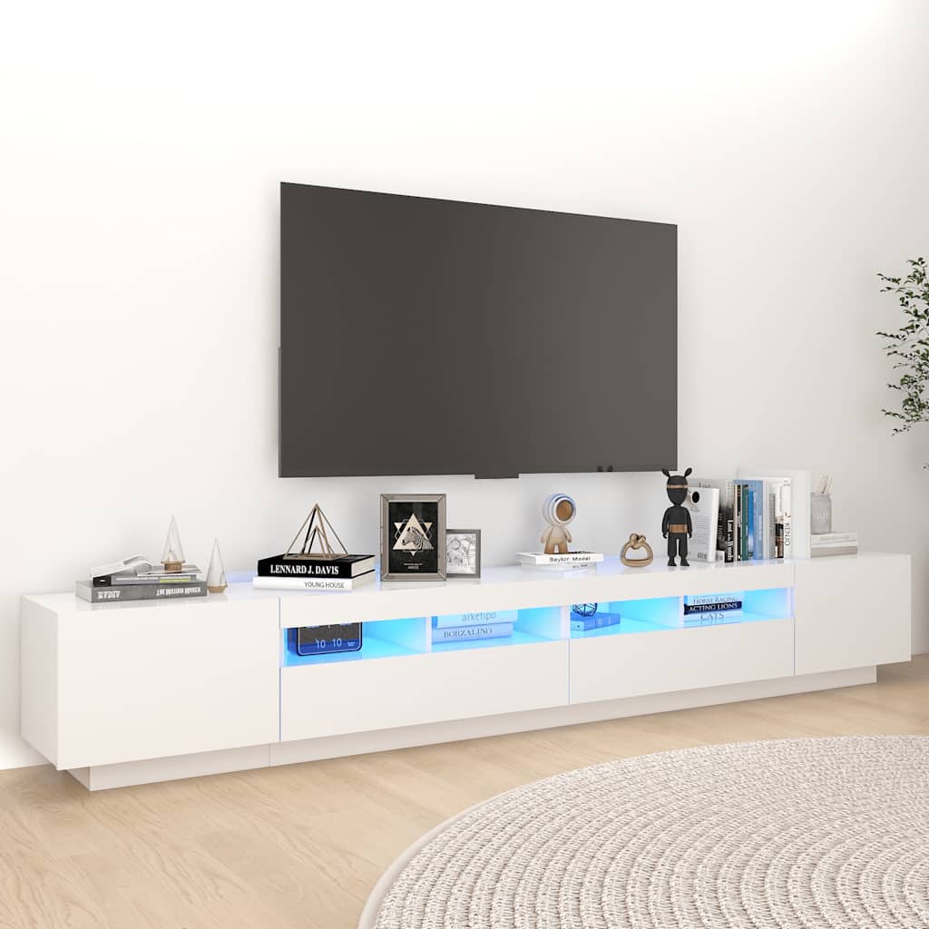 vidaXL Szafka pod TV z o�wietleniem LED, bia�a, 260x35x40 cm