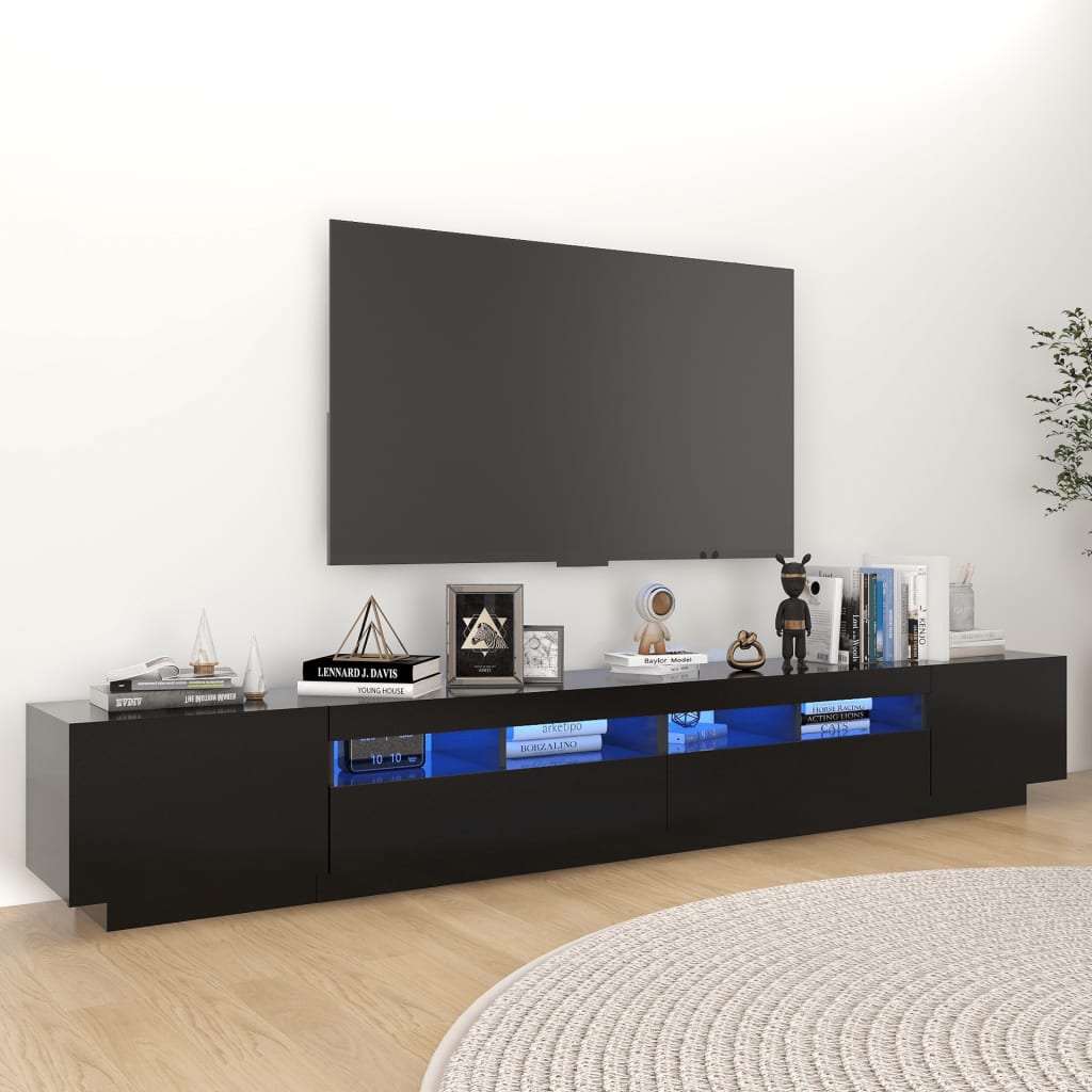 vidaXL Szafka pod TV z owietleniem LED, czarna, 260x35x40 cm