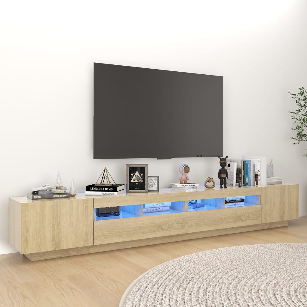 vidaXL Comodă TV cu lumini LED, stejar Sonoma, 260x35x40 cm vidaXL