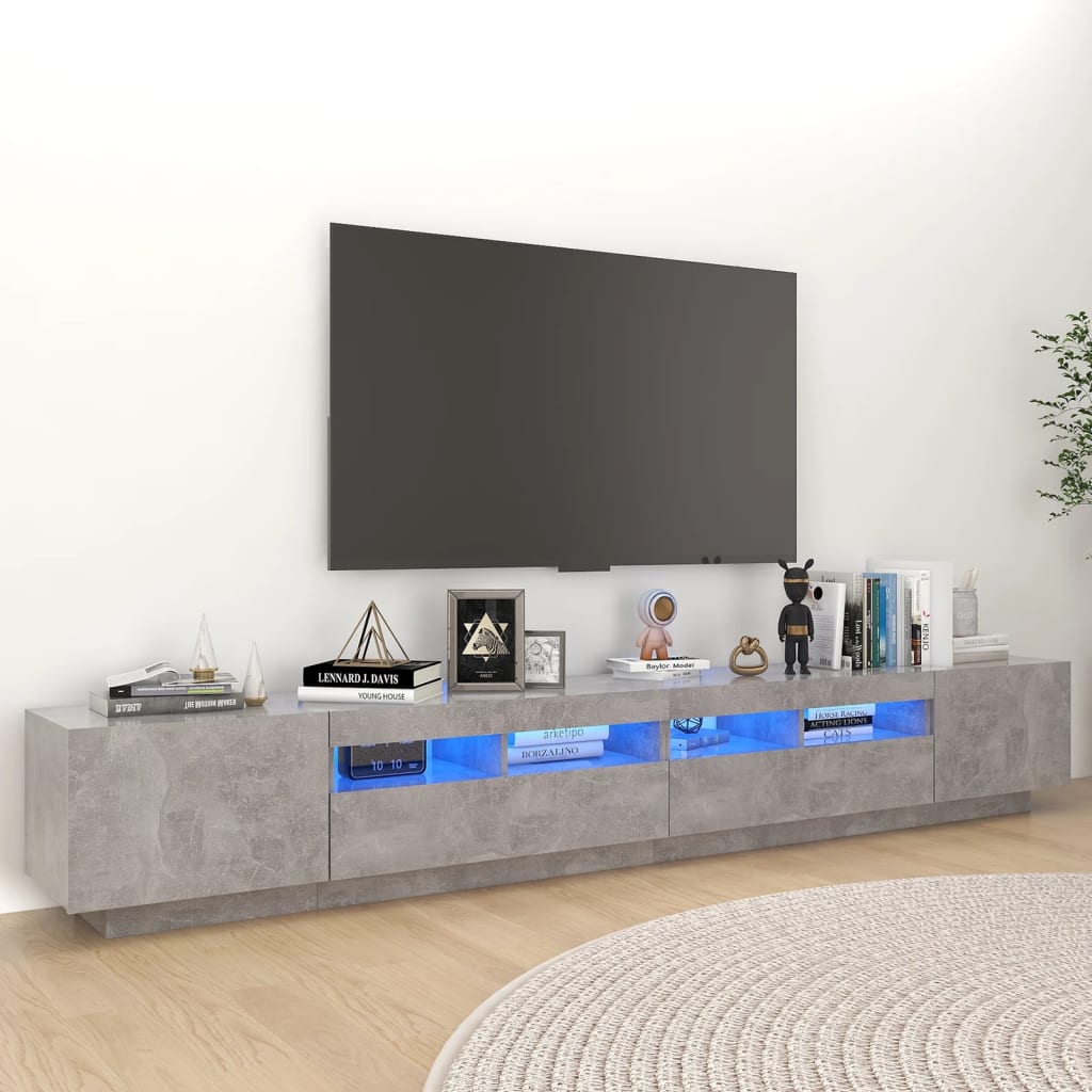 TV skříňka s LED osvětlením betonově šedá 260 x 35 x 40 cm