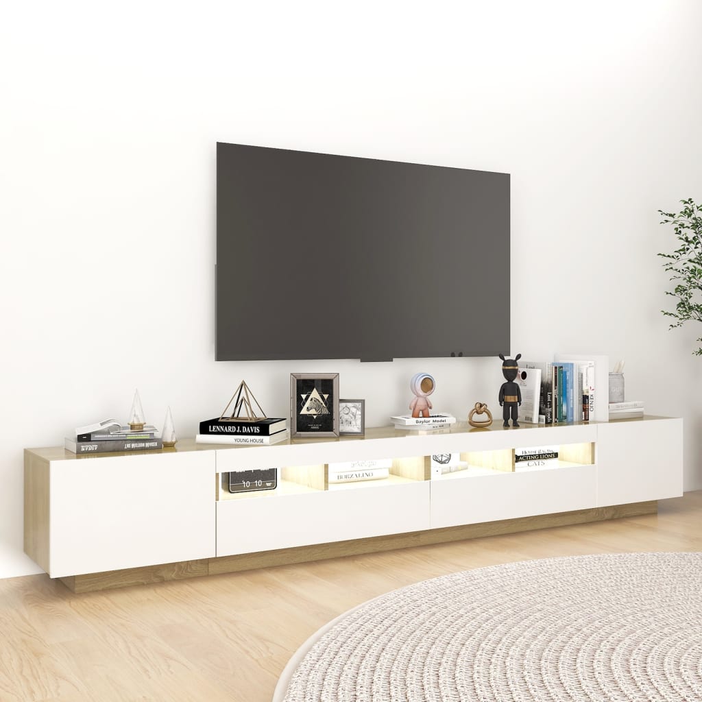 

vidaXL Tv-meubel met LED-verlichting 260x35x40 cm wit en sonoma eiken