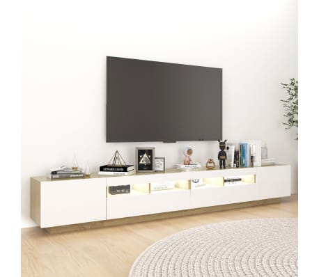 vidaXL Televizoriaus spintelė su LED, balta/ąžuolo, 260x35x40cm