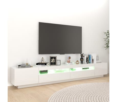 vidaXL Comodă TV cu lumini LED, alb extra lucios, 260x35x40 cm