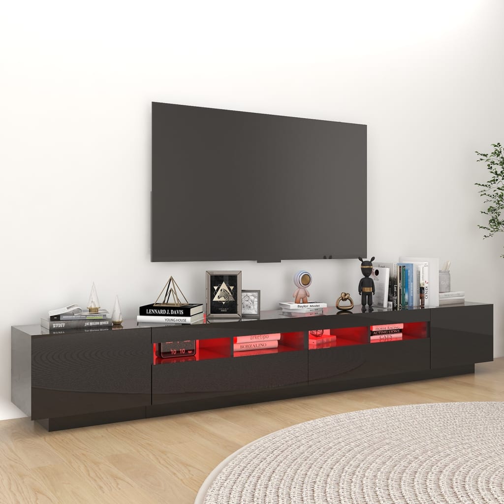 vidaXL Mobile Porta TV con Luci LED Nero Lucido 260x35x40 cm