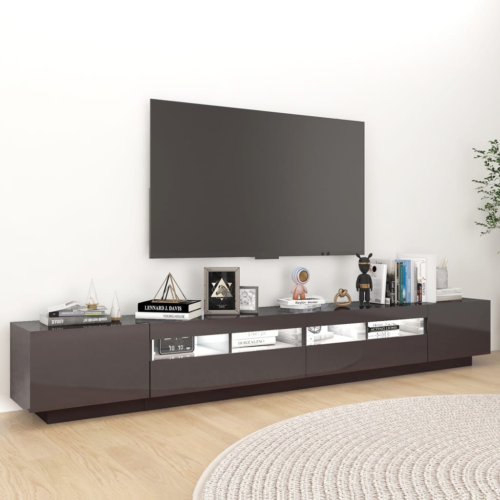 vidaXL Mobile Porta TV con Luci LED Grigio Lucido 260x35x40 cm