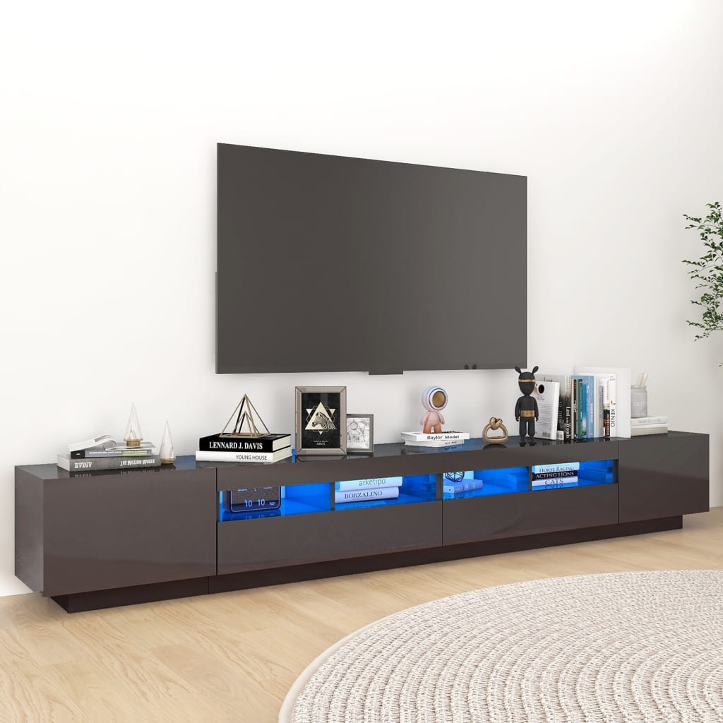 vidaXL TV-taso LED-valoilla korkeakiilto harmaa 260x35x40 cm