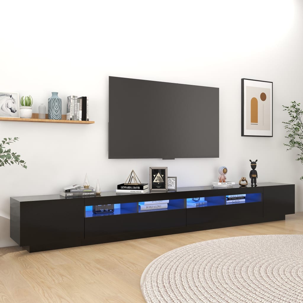 vidaXL Szafka pod TV z owietleniem LED, czarna, 300x35x40 cm