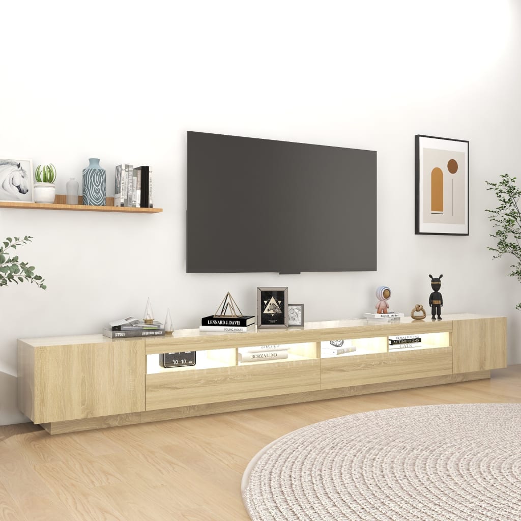Televizoriaus spintelė su LED apšvietimu, ąžuolo, 300x35x40cm | Stepinfit
