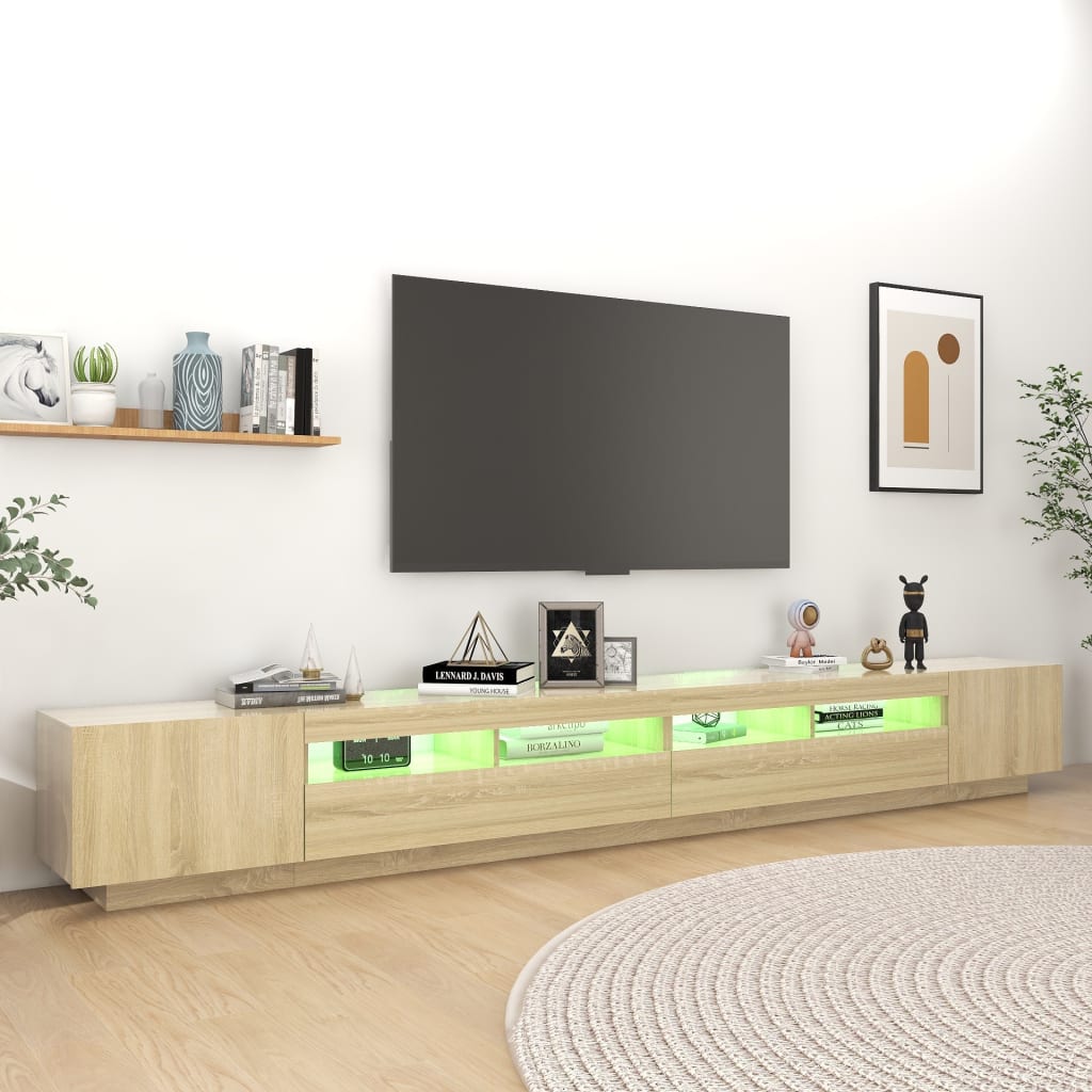 Televizoriaus spintelė su LED apšvietimu, ąžuolo, 300x35x40cm | Stepinfit