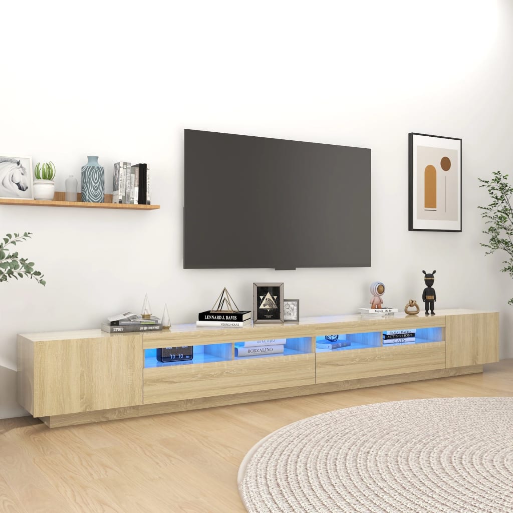 vidaXL Szafka pod TV z owietleniem LED, db sonoma, 300x35x40 cm