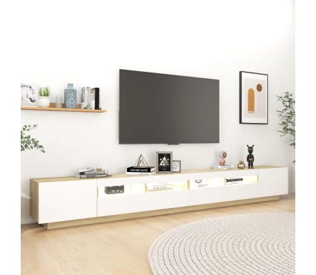 vidaXL Televizoriaus spintelė su LED, balta/ąžuolo, 300x35x40cm