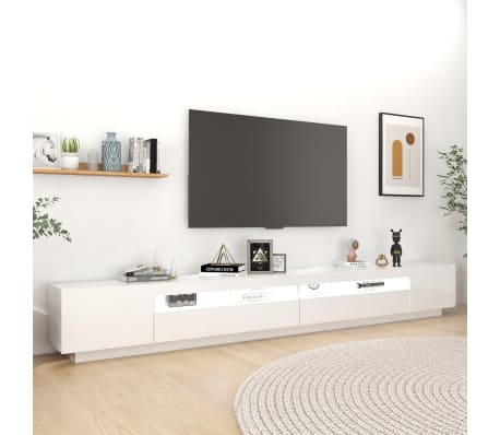 vidaXL Comodă TV cu lumini LED, alb extra lucios, 300x35x40 cm