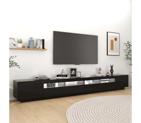 vidaXL TV Cabinet with LED Lights High Gloss Black 300x35x40 cm