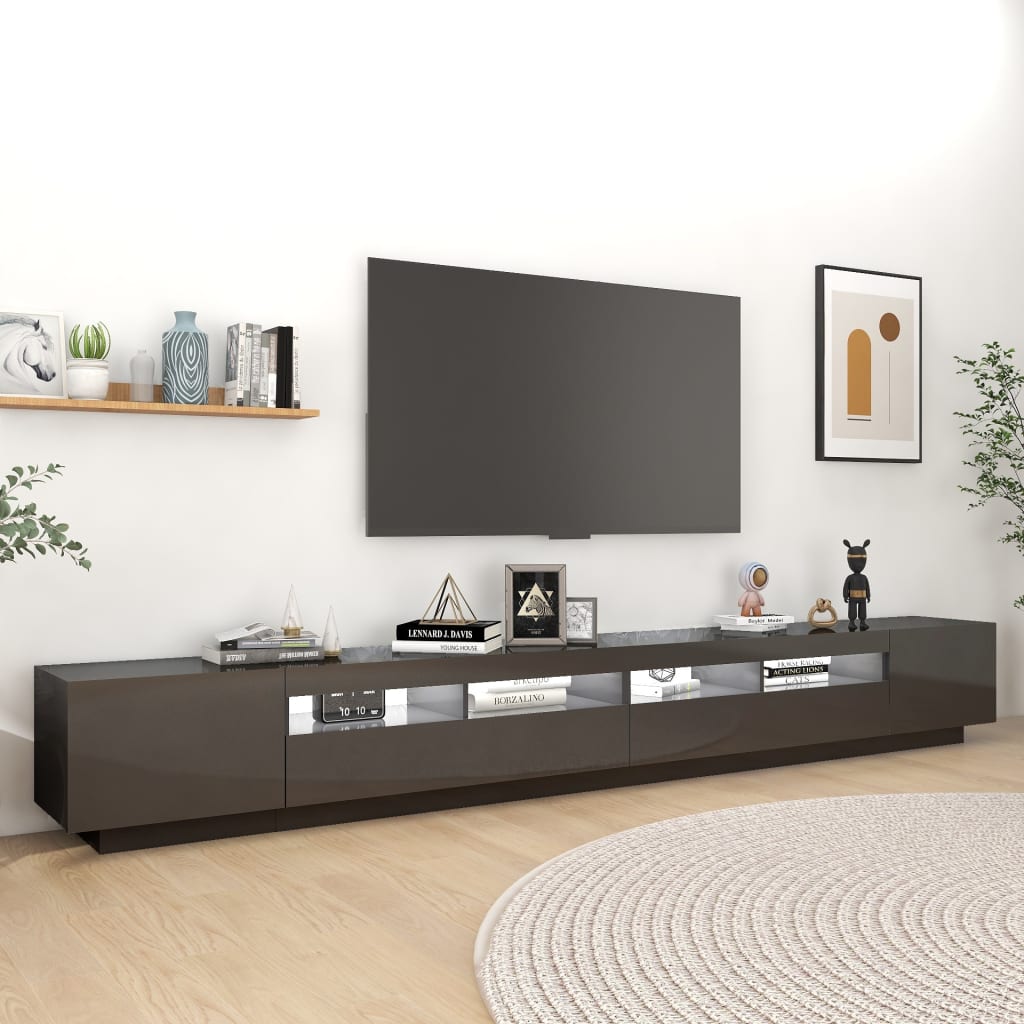 vidaXL TV-Schrank mit LED-Leuchten Hochglanz-Grau 300x35x40 cm