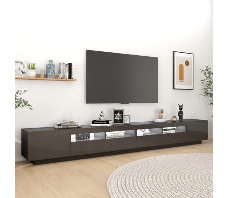 vidaXL TV-Schrank mit LED-Leuchten Hochglanz-Grau 300x35x40 cm