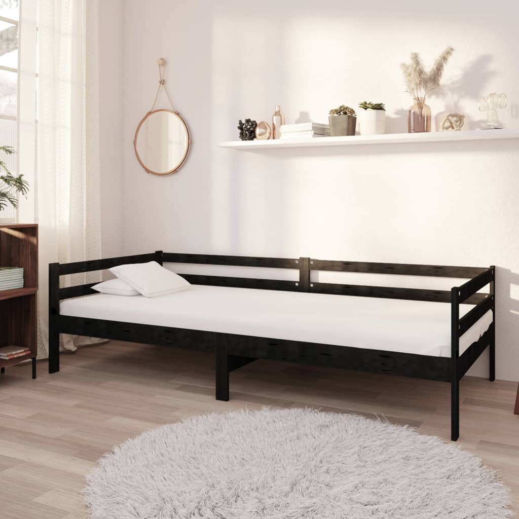 Sofá cama de madera maciza de pino negro 90x200 cm