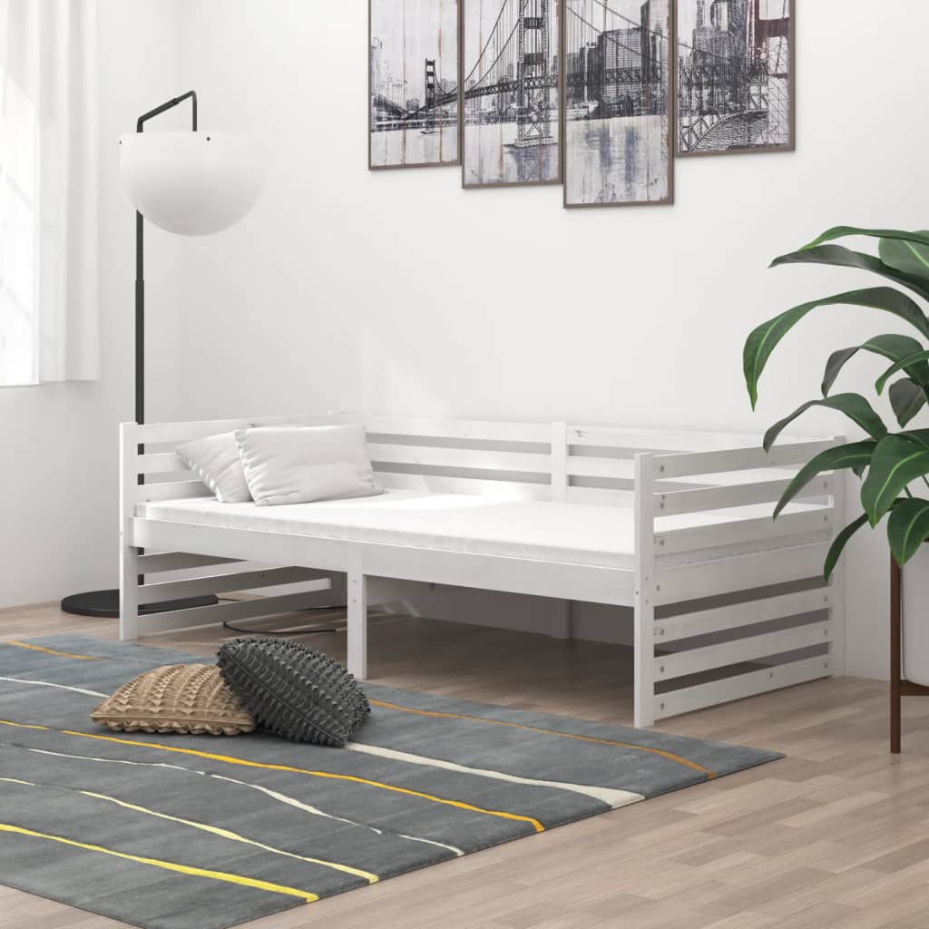 vidaXL Pat de zi, 90x200 cm, alb, lemn masiv de pin