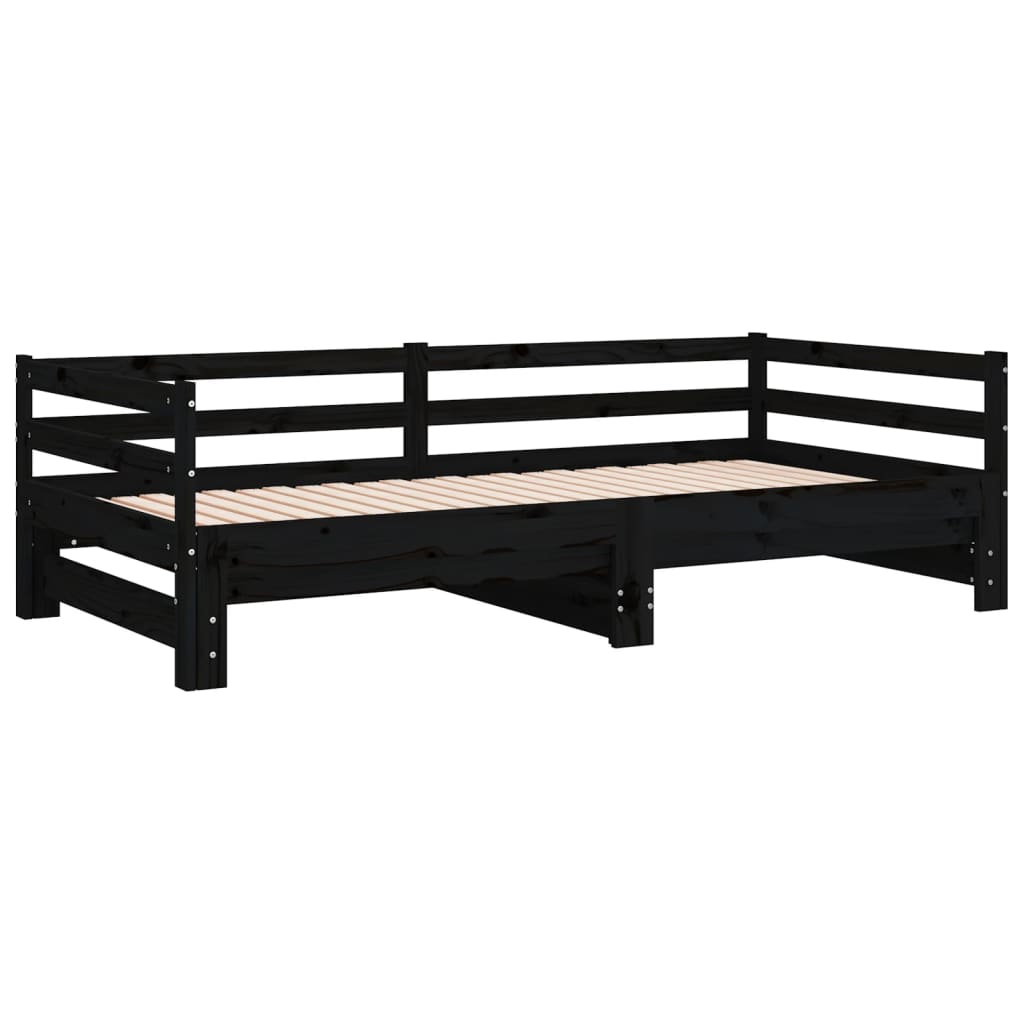 

vidaXL Slaapbank uitschuifbaar massief grenenhout zwart 2x(90x200) cm