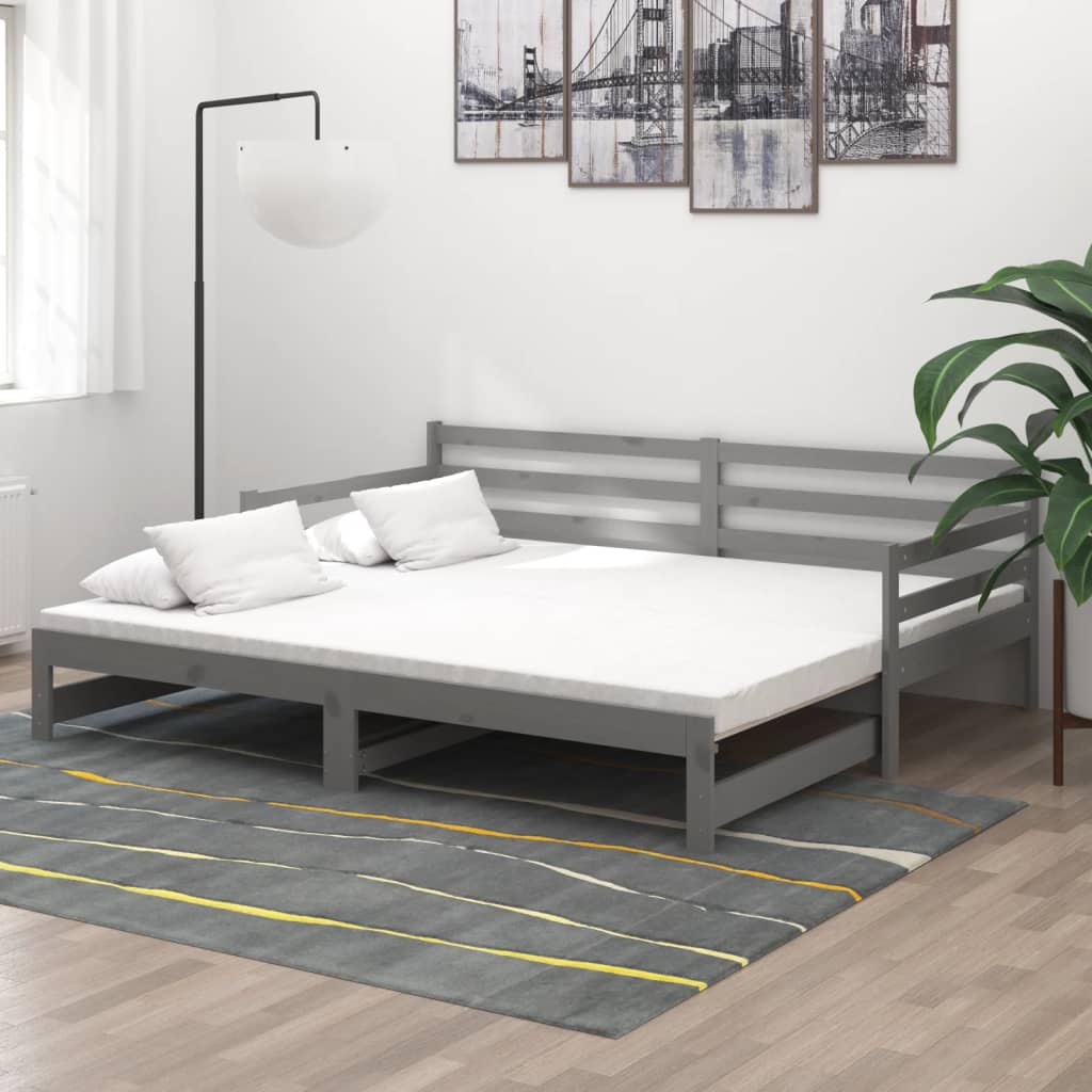 vidaXL ��ko wysuwane, szare, lite drewno sosnowe, 2x(90x200) cm