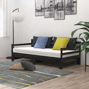 Výsuvná válenda černá masivní borovice 2 x (90 x 200) cm - obrázek 3