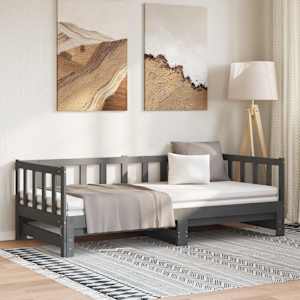 Výsuvná válenda šedá masivní borovice 2 x (90 x 200) cm - obrázek 1