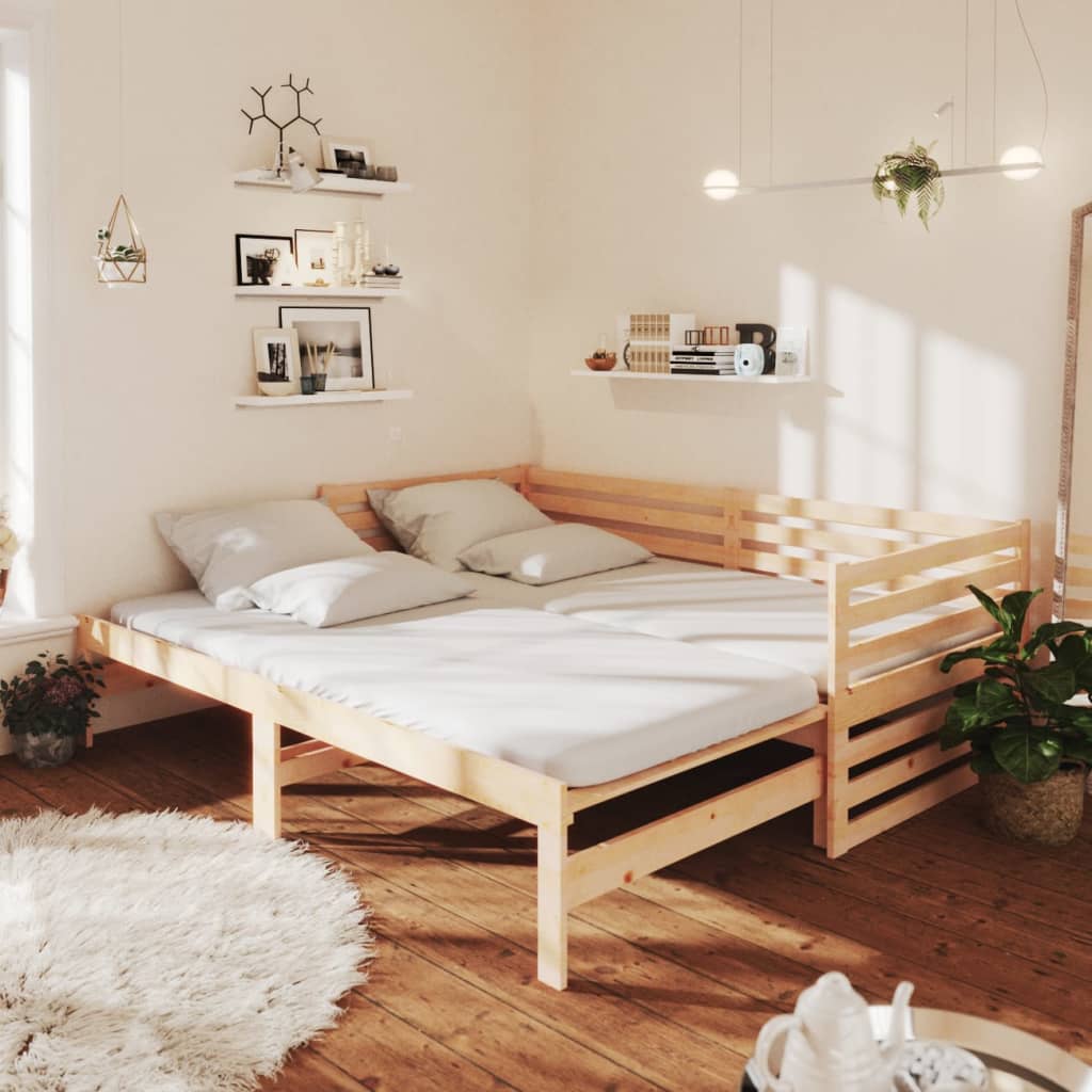 vidaXL ko wysuwane, lite drewno sosnowe, 2x(90x200) cm