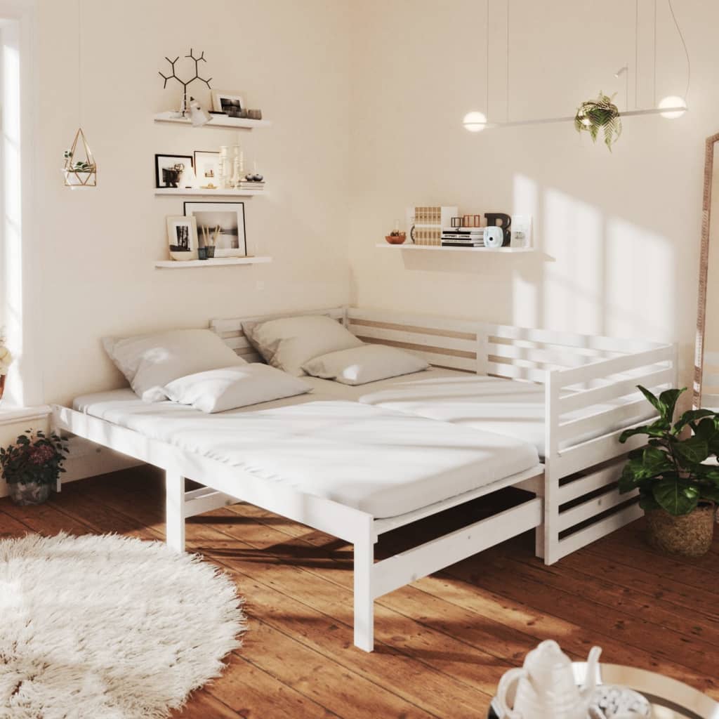 vidaXL ko wysuwane, lite drewno sosnowe, biae, 2x(90x200) cm