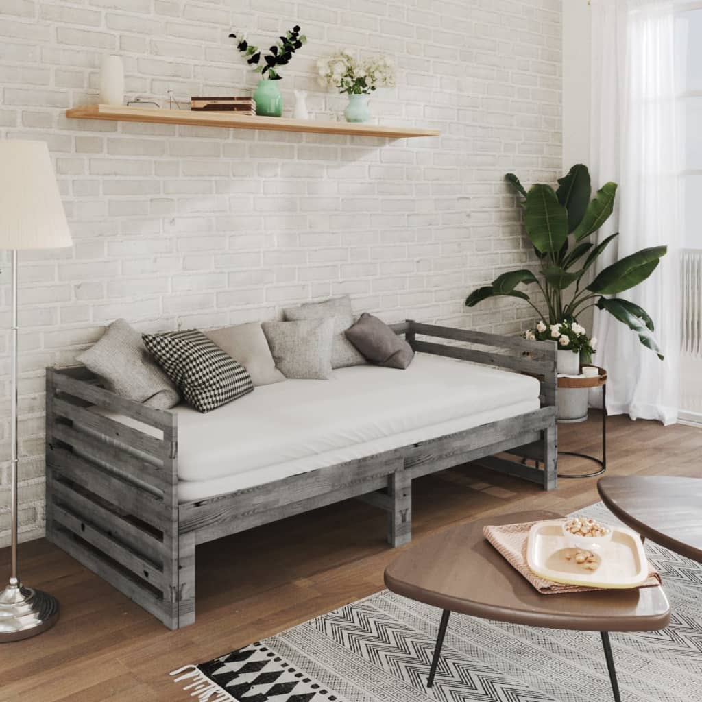vidaXL Rozkladacia denná posteľ sivá borovicový masív 2x(90x200) cm