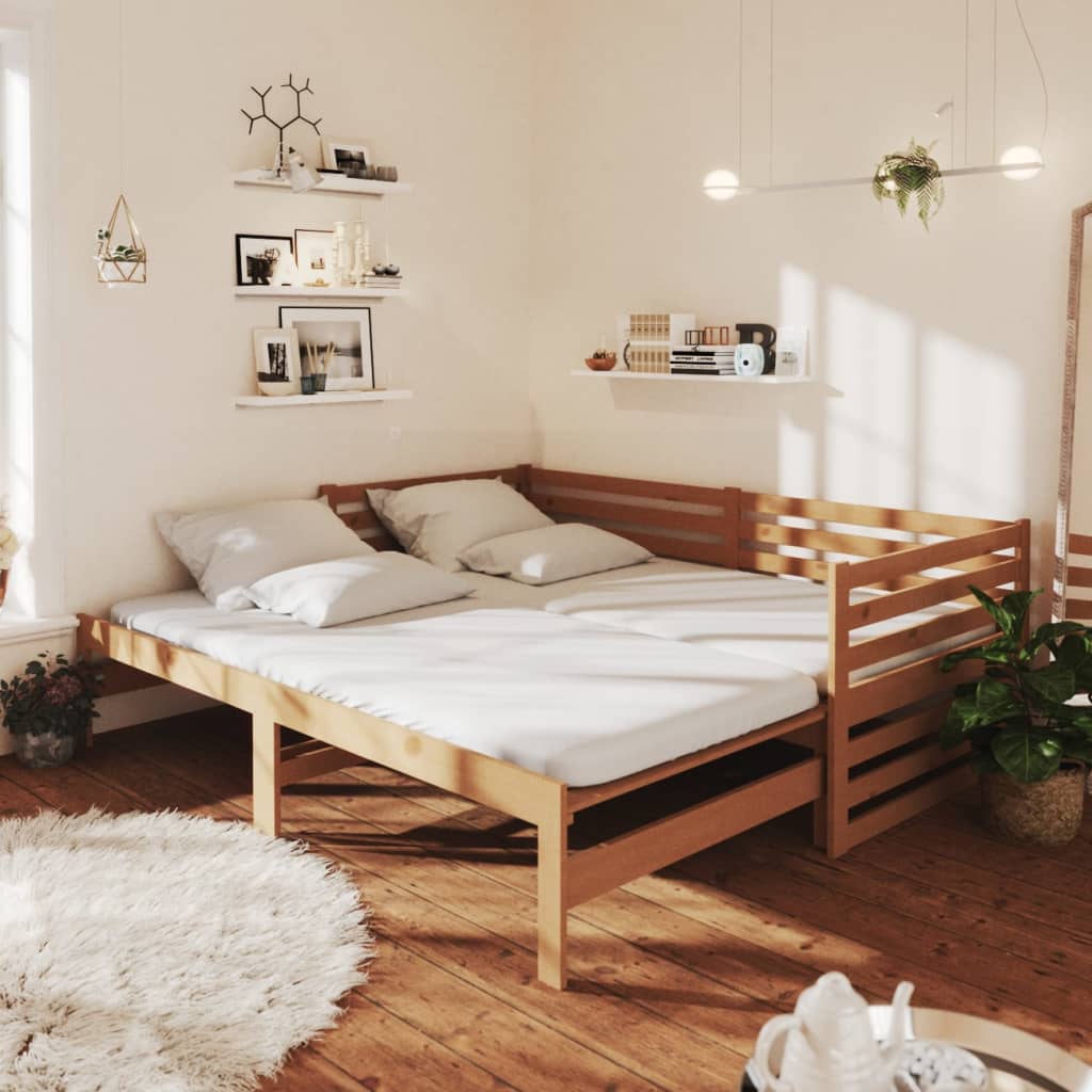 Sofá cama extraíble madera de pino marrón miel 2x(90x200) cm