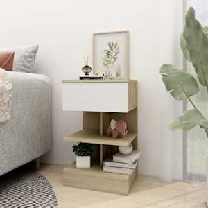 vidaXL Naktinės spintelės, 2vnt., baltos/ąžuolo, 40x35x65cm, MDP