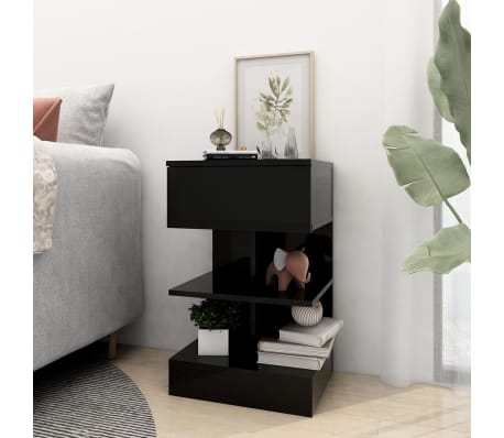 vidaXL Naktinė spintelė, juodos spalvos, 40x35x65cm, MDP, ypač blizgi