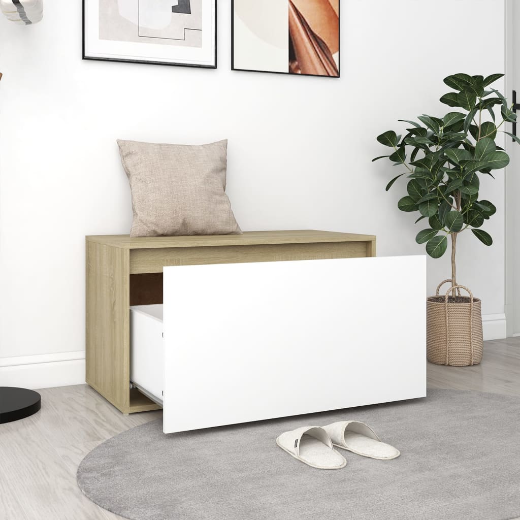 vidaXL Hall Bench 80x40x45 cm White and Sonoma Oak Engineered Wood