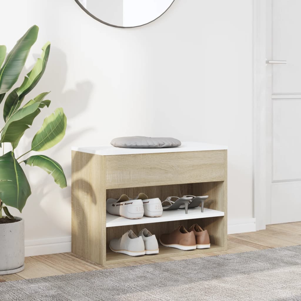 

vidaXL Schoenenbank 60x30x45 cm spaanplaat wit en sonoma eikenkleurig