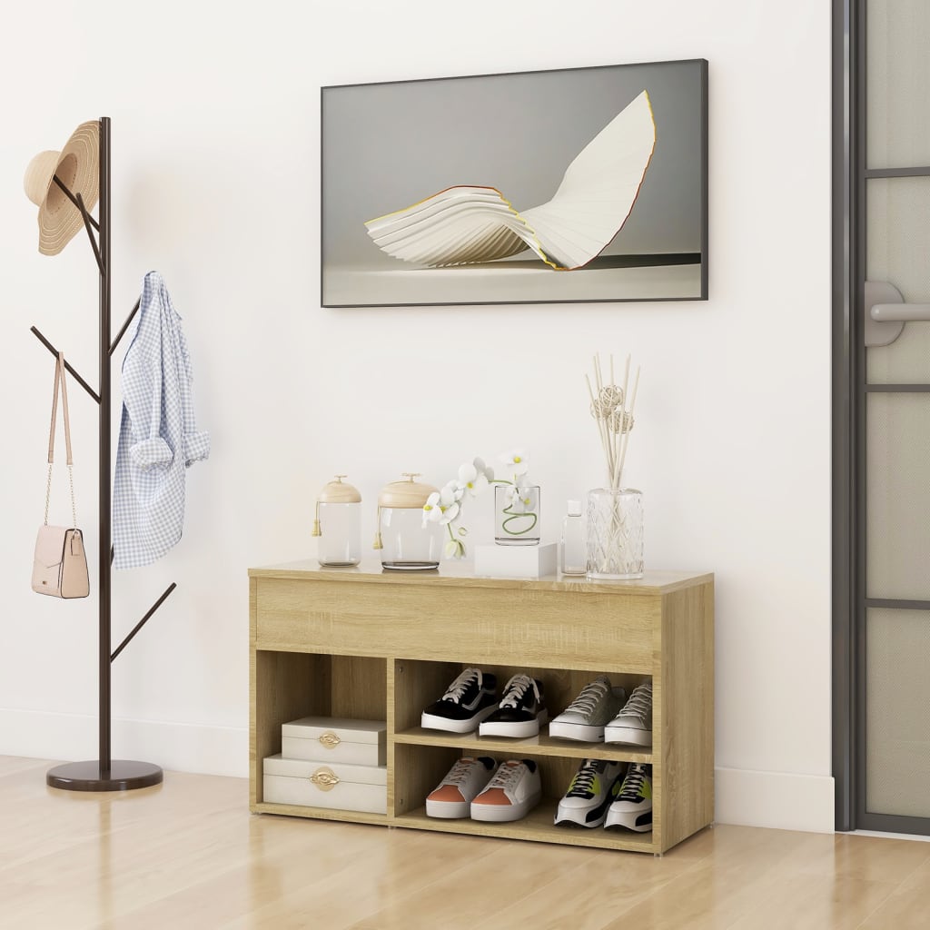 sonoma-tölgyszínű forgácslap cipőtároló pad 80 x 30 x 45 cm