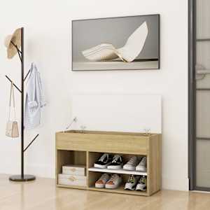 vidaXL Batų suoliukas, baltos/sonoma ąžuolo spalvos, 80x30x45cm, MDP