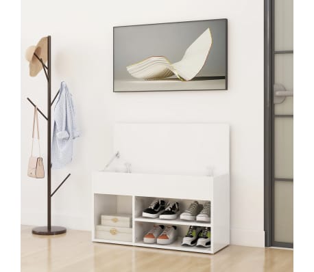 vidaXL Banc &agrave; chaussures Blanc brillant 80x30x45 cm Bois d'ing&eacute;nierie
