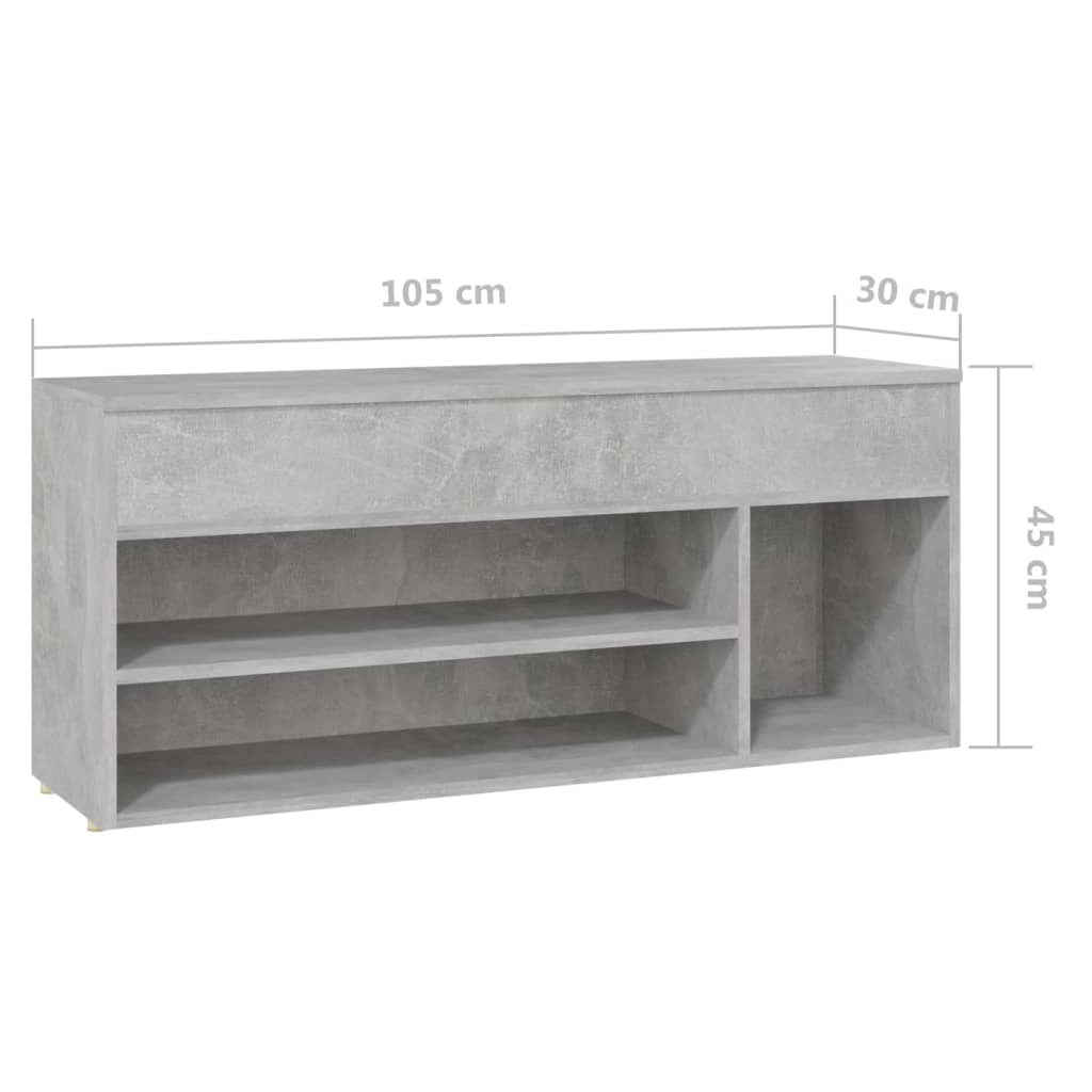 vidaXL Banco almacenaje madera ingeniería gris hormigón 102x42x45 cm