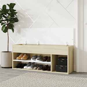 vidaXL Batų suoliukas, baltos ir ąžuolo spalvos, 105x30x45cm, MDP