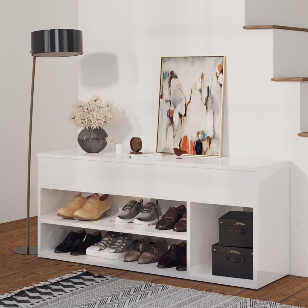 Banc à chaussures Blanc brillant 105x30x45 cm Aggloméré