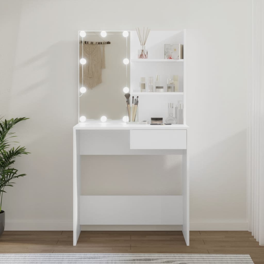 vidaXL Toaletka z owietleniem LED, biaa, 74,5x40x141 cm