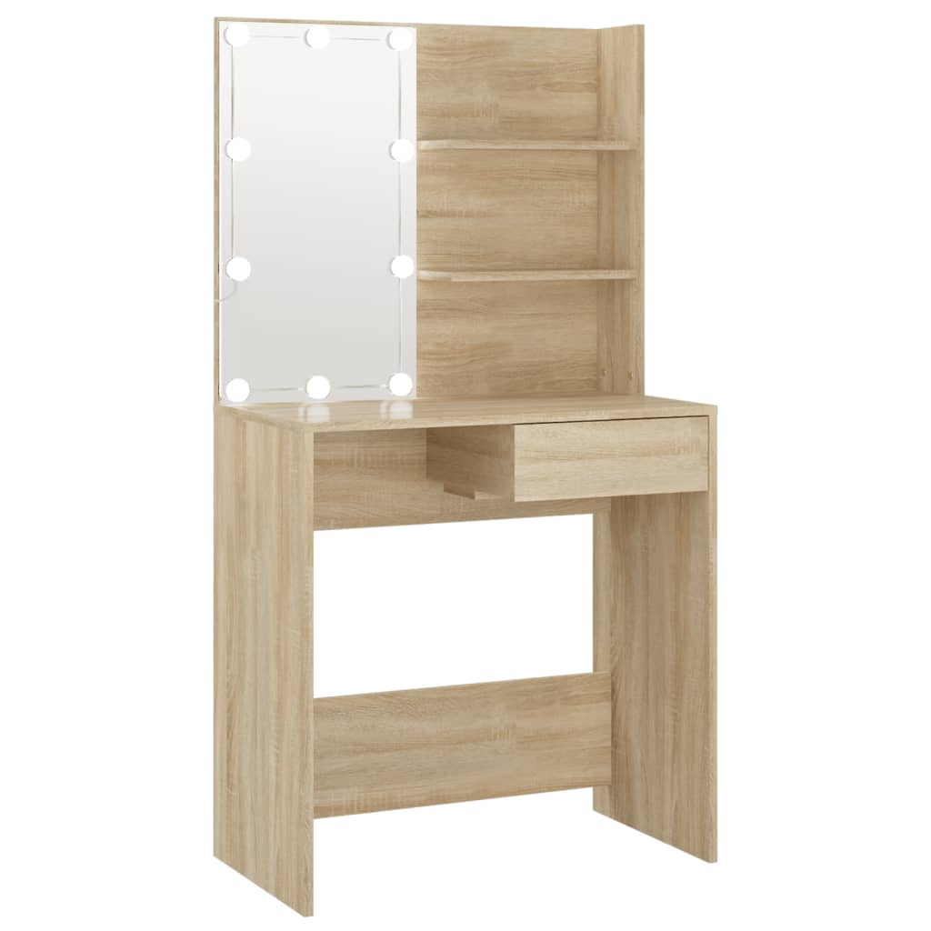Thumbnail - vidaXL Schminktisch mit LEDs Sonoma-Eiche 74,5x40x141 cm Holzwerkstoff
