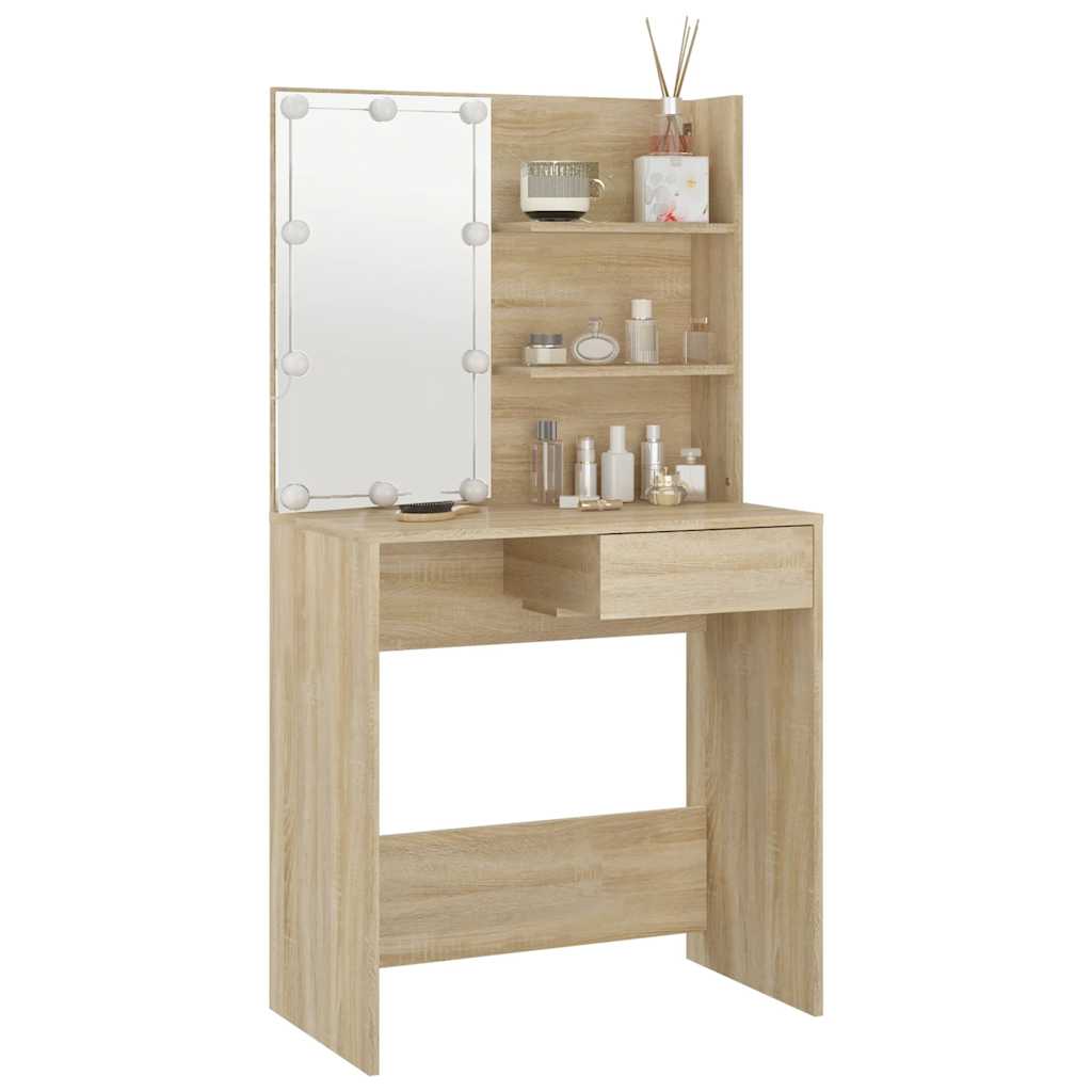 Thumbnail - vidaXL Schminktisch mit LEDs Sonoma-Eiche 74,5x40x141 cm Holzwerkstoff