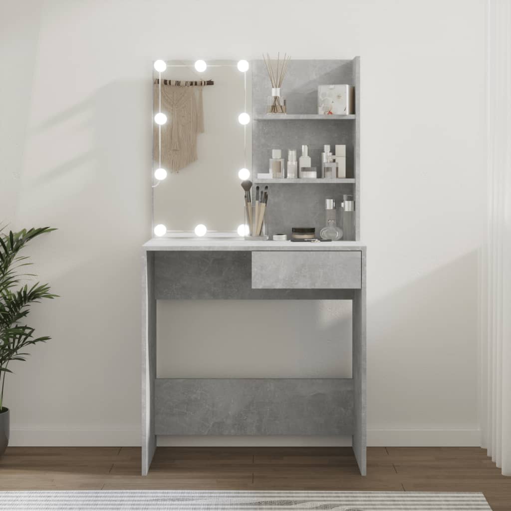 vidaXL Dressing Table with LED Concrete Grey 74.5x40x141 cm