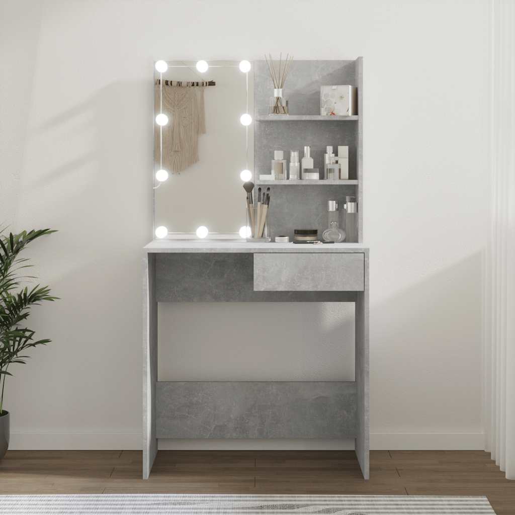 vidaXL Toaletka z owietleniem LED, betonowa szaro, 74,5x40x141 cm