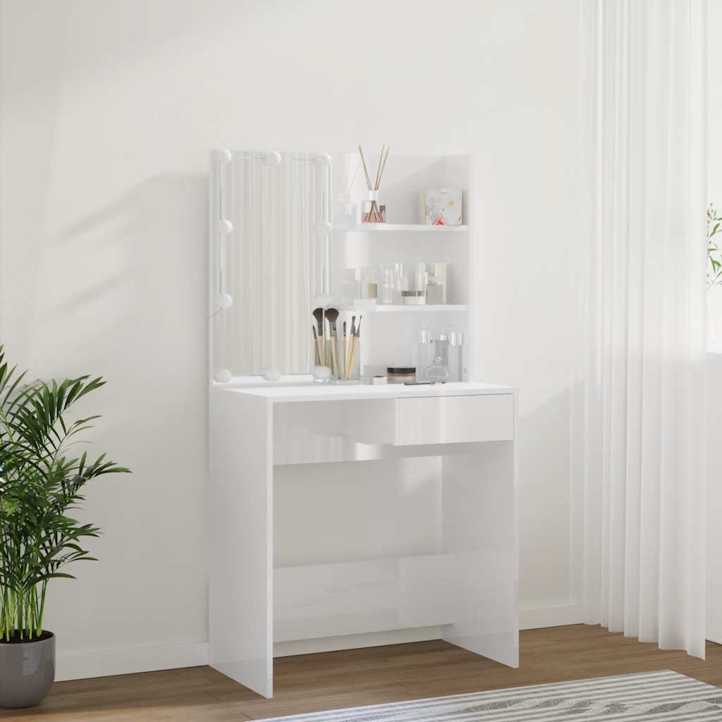 Toaletní stolek s LED lesklý bílý 74,5 x 40 x 141 cm - obrázek 15